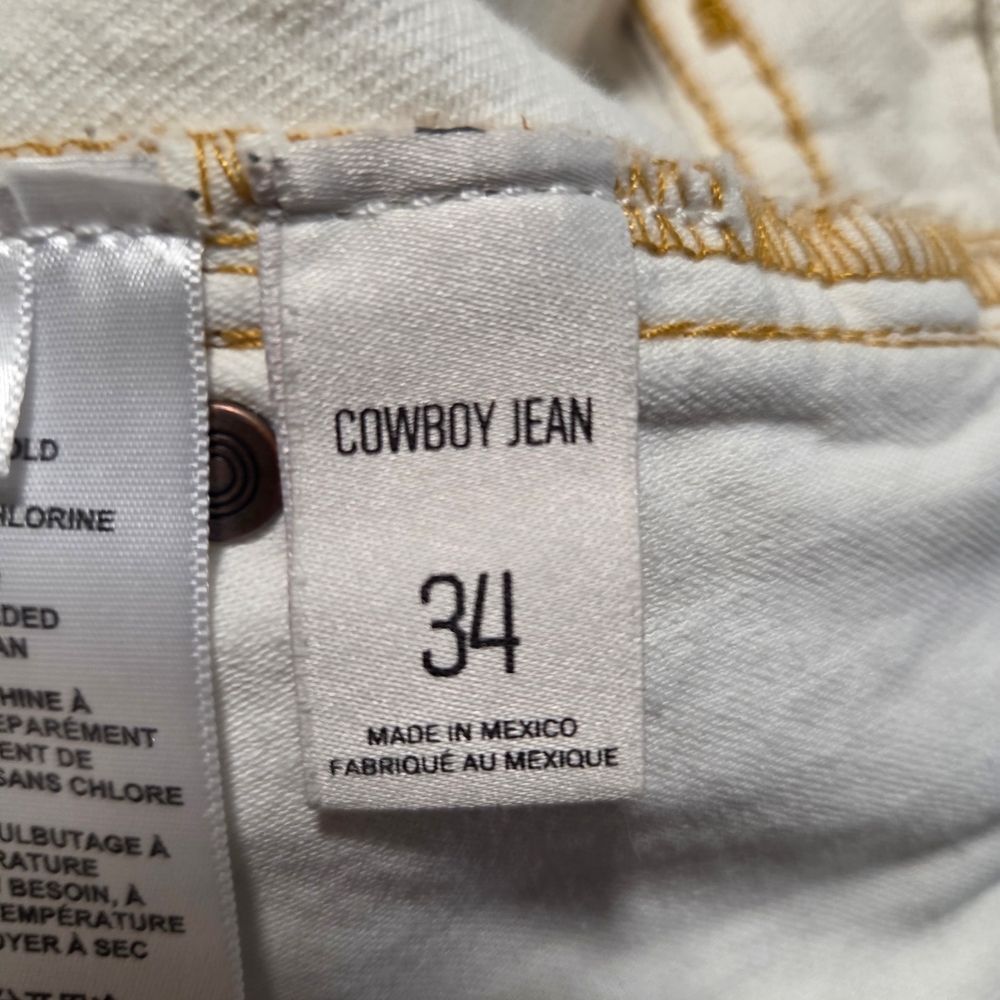 BDG Cowboy Jean 34 29-Inseam Distressed Cream Denim Raw Hem Straight Y2K Western - Picture 4 of 15